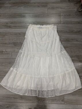 Boho Ivory Maxi Skirt with Eyelet Lace
